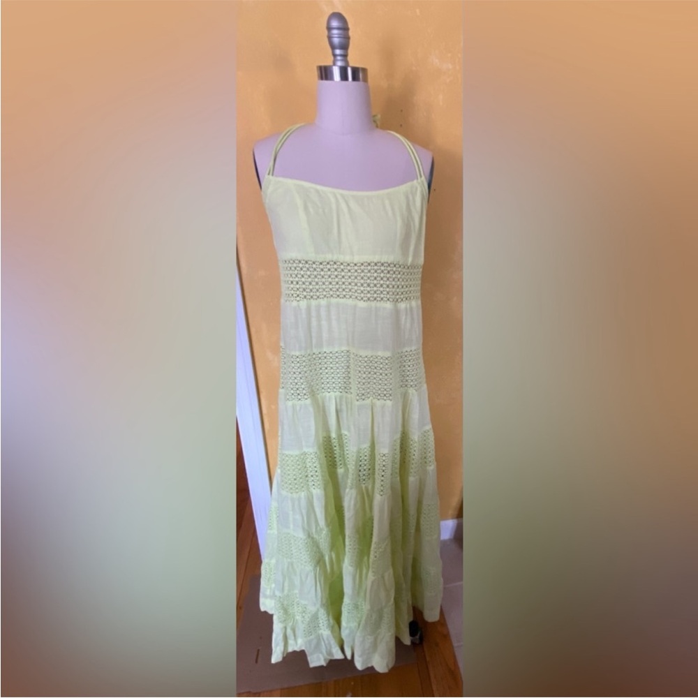 By Anthropologie Sheer Lace Tiered Midi Dress XL new with tag YELLOW - Picture 6 of 9